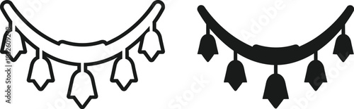 Two decorative eyelash line illustrations with tassels on — Outline, silhouette, and on transparent background. EPS 10.