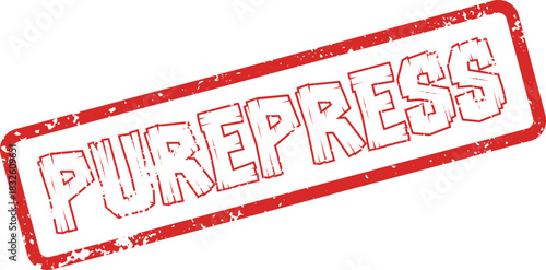 Distressed red rectangular rubber stamp impression displaying the word PUREPRESS in bold lettering