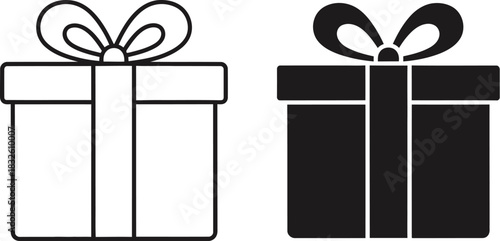 Two gift boxes one d and one solid on — Outline, silhouette, and on transparent background. EPS 10.