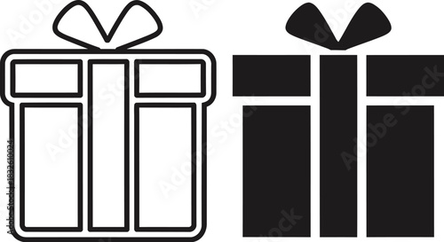 Two gift boxes in a simple black and white design on — Outline, silhouette, and on transparent background. EPS 10.