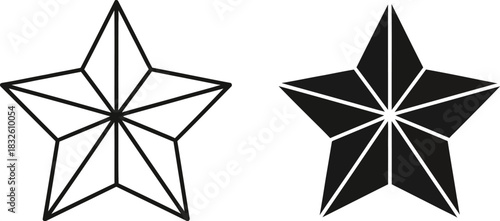 Two black stars one d a striking graphic design on — Outline, silhouette, and on transparent background. EPS 10.