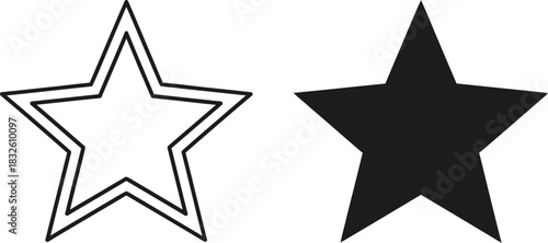 Two contrasting stars one d and one solid on — Outline, silhouette, and on transparent background. EPS 10.