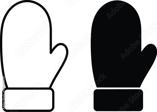 Two winter mittens one d and one solid on — Outline, silhouette, and on transparent background. EPS 10.