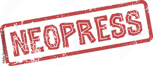 Red Neopress rubber stamp impression for a fresh publication or contemporary communication medium