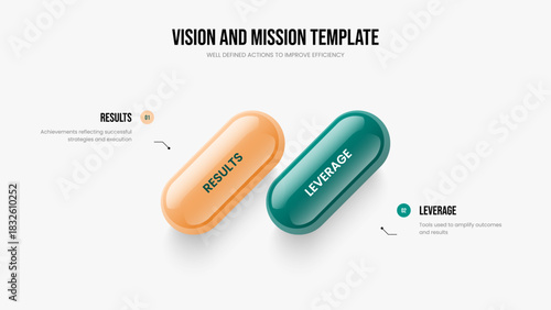 Market Proposal Frame Layout Vector Illustration. Professional Planning 2 Element Infographic Slide Design. Marketing Performance Two Option Diagram Slideshow Template.