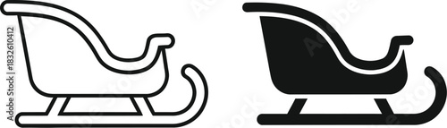 Two sleigh icons a line drawing and a solid fill on — Outline, silhouette, and on transparent background. EPS 10.