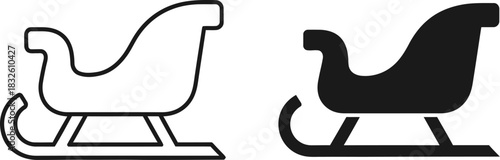 Two sleigh icons in and filled styles on — Outline, silhouette, and on transparent background. EPS 10.