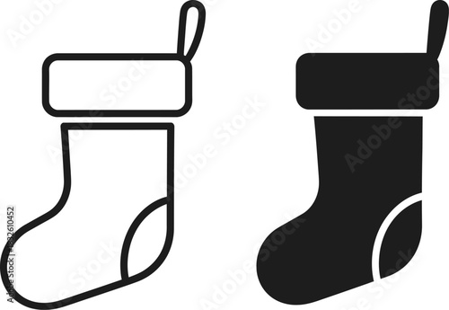Two christmas stocking icons one d and one filled on — Outline, silhouette, and on transparent background. EPS 10.