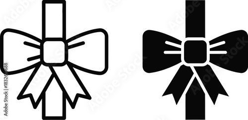 Two black ribbon bows with a cross shape ideal for designs on — Outline, silhouette, and on transparent background. EPS 10.