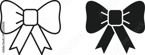Two black ribbon bow designs simple line art versatile for projects — Outline, silhouette, and on transparent background. EPS 10.