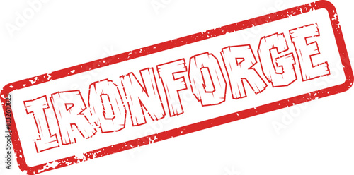 Official red Ironforge distressed rectangular stamp label for metallurgical branding and services