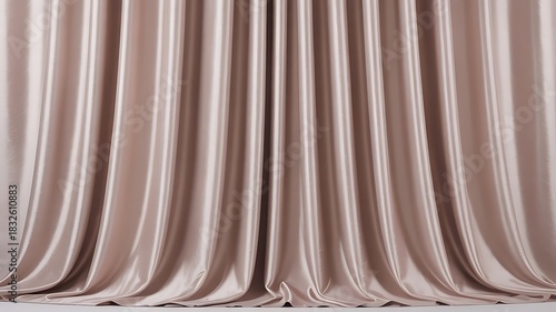Elegant rose gold satin curtains with soft folds and gentle light reflection