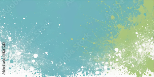 Abstract blue grunge winter background with snowflakes and water drops featuring a circular bubble frame and artistic vector illustration patterns for a holiday season card backdrop