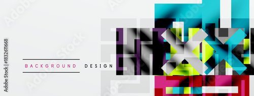 Abstract geometric design. Bright colors, squares, rectangles create modern backdrop. Minimalist style, clean lines, fresh look.