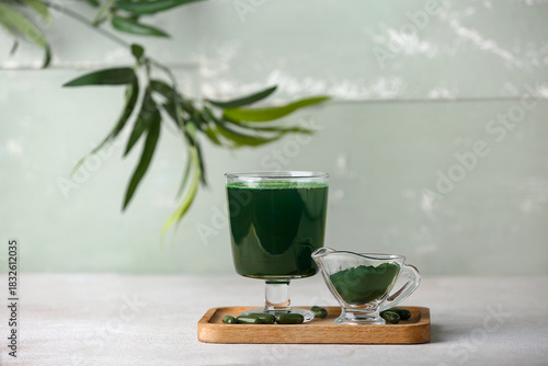 Green spirulina drink with ...