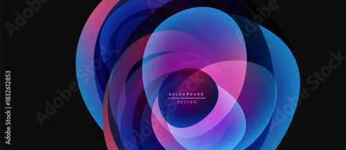 Abstract colorful layers create dynamic circular composition. Gradient hues blend, forming modern background design. Vivid visuals.