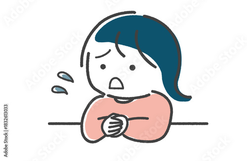 手描き　心配してあせっている様子の女性の表情イラスト