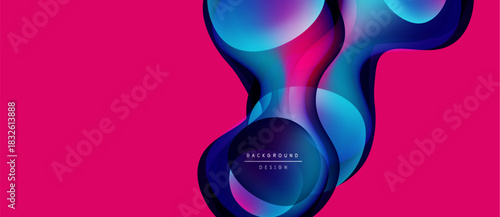 Abstract fluid shapes overlap, creating vibrant color gradients. Pink background complements blue, purple hues. Modern design element.