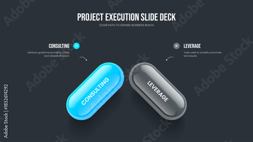 Market Development Slide Template Vector Illustration. Digital Showcase 2 Step Diagram Frame Layout. Service Growth Two Option Infographic Presentation Design.