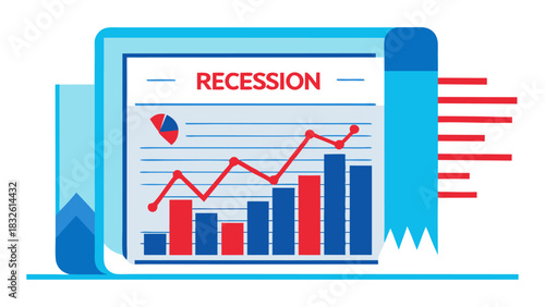 recession graph on a tablet device with bar and line charts