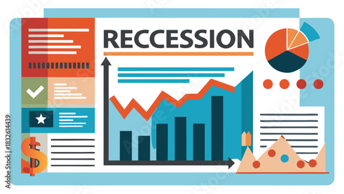 recession graph and chart illustration with declining economy indicators