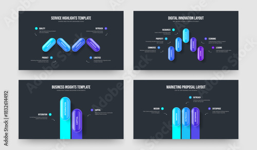 Professional Briefing Four Five Two Three Option Infographic Slide Design Vector Illustration Bundle. Company Strategy 4 5 2 3 Step Diagram Frame Template Collection.