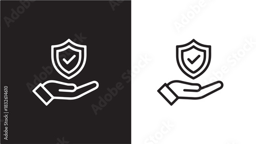 Hand holding a shield with a checkmark simple line icon for protection and security concepts isolated vector illustration