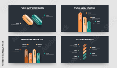Enterprise Proposal 2 3 4 5 Step Infographic Slideshow Design Bundle. Professional Briefing Two Three Four Five Element Diagram Frame Template Vector Illustration Set.