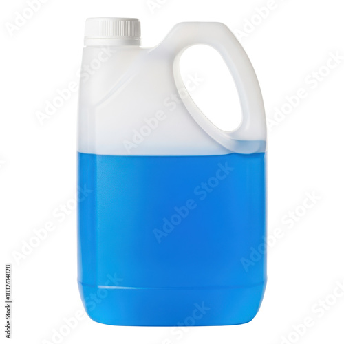 Plastic container of blue windshield washer fluid isolated on transparent background