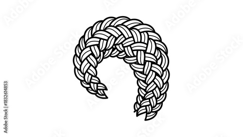Detailed vector illustration of a braided hair element monochrome design for beauty and fashion concepts isolated on white background