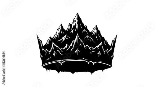 Monochrome mountain range forming a crown shape vector illustration for logo design isolated on white background