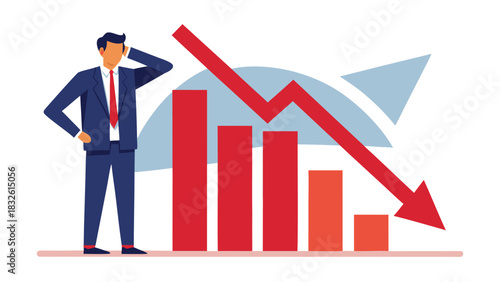 Businessman concerned about declining graph