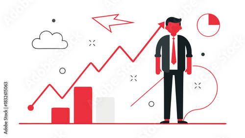 Businessman standing in front of growing graph and chart