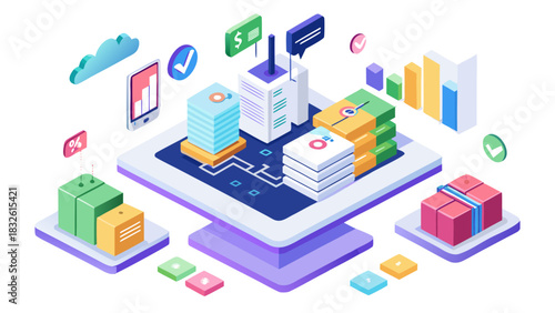 E-commerce logistics and finance concept with isometric illustration