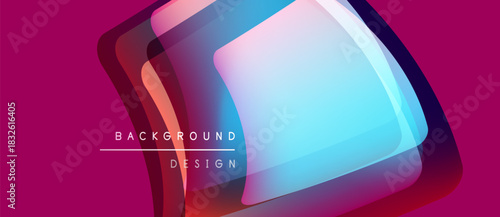 Abstract geometric shapes overlap, creating vibrant color gradients. Pink background complements blue, purple hues. Modern design element.