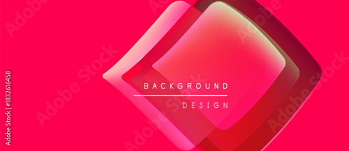 Bright pink backdrop features layered geometric shapes. Gradient colors shift from red to orange. Text reads background design. Modern, vibrant visual.