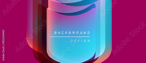 Abstract vibrant design features overlapping shapes. Gradient colors blend from pinks to blues. Text reads background design. Modern aesthetic.