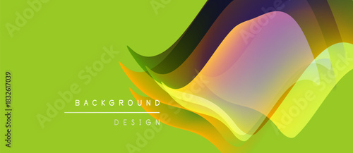 Abstract vibrant waves, layered shapes. Lime green backdrop complements colorful design elements. Modern aesthetic, smooth transitions.