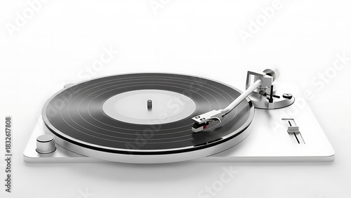 Modern turntable with a vintage vinyl record, capturing the essence of analog sound fidelity and the nostalgic charm of a classic music listening experience