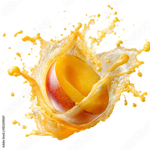 half mango fallen into a juice splash