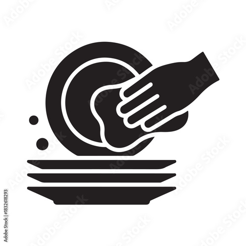 Dishwashing icon hand washing dishes with sponge simple flat vector illustration for cleaning service or household chores