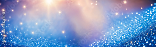 celestial blue glitter background with bright starbursts and soft bokeh lights in a dreamy and magical holiday environment