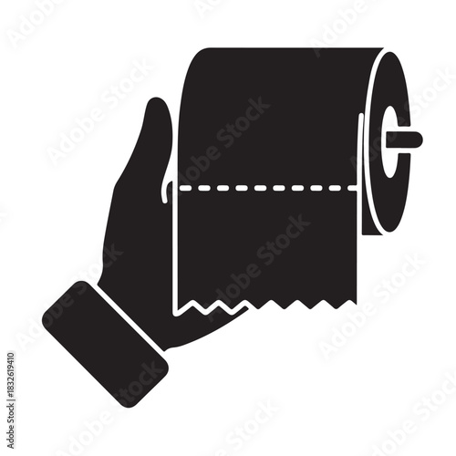 Hand holding a roll of toilet paper simple flat vector illustration isolated on white background for hygiene and sanitation concepts