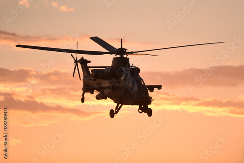 Obraz na płótnie A South African Defence Force Rooivalk ground attack helicopter during a capability demonstration in Bloemfontein, South Africa