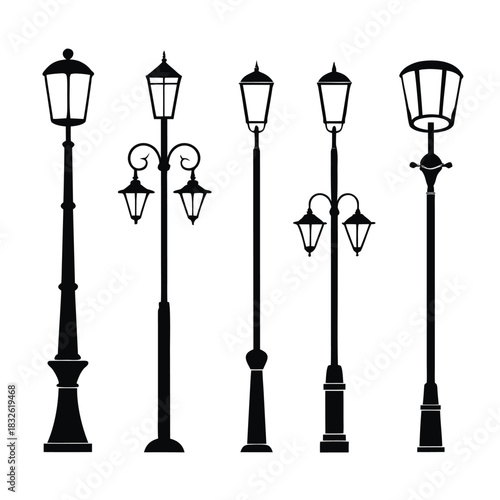 alley street lamp, silhouette isolated, vector