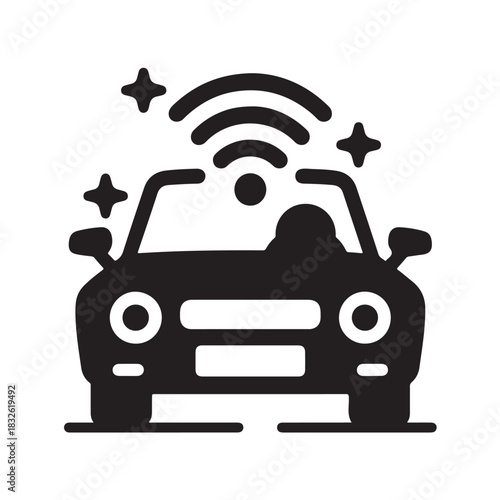 Autonomous car icon self-driving vehicle with wireless signal vector illustration for smart technology and transportation design