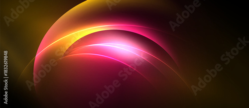 Abstract flowing lines, vibrant colors, dynamic composition. Warm tones dominate, creating luminous effect. Smooth gradients, modern design.