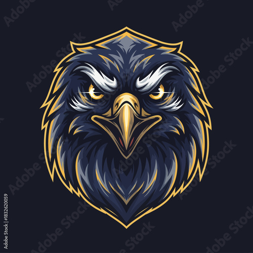 Powerful and fierce eagle mascot head design with bold lines and dynamic