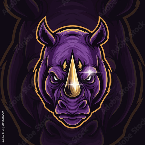 Vivid purple rhinoceros illustration with glowing effects and bold lines