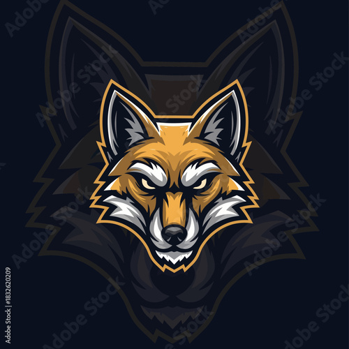 Stylized fierce fox emblem with multi-layered dark background for gaming logos